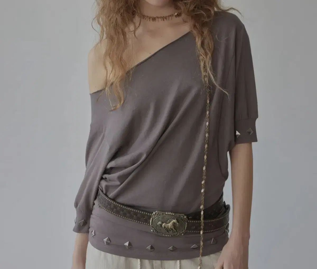 SCULPTOR スカルプター Stud Half Sleeve Sweatshirt Brown
