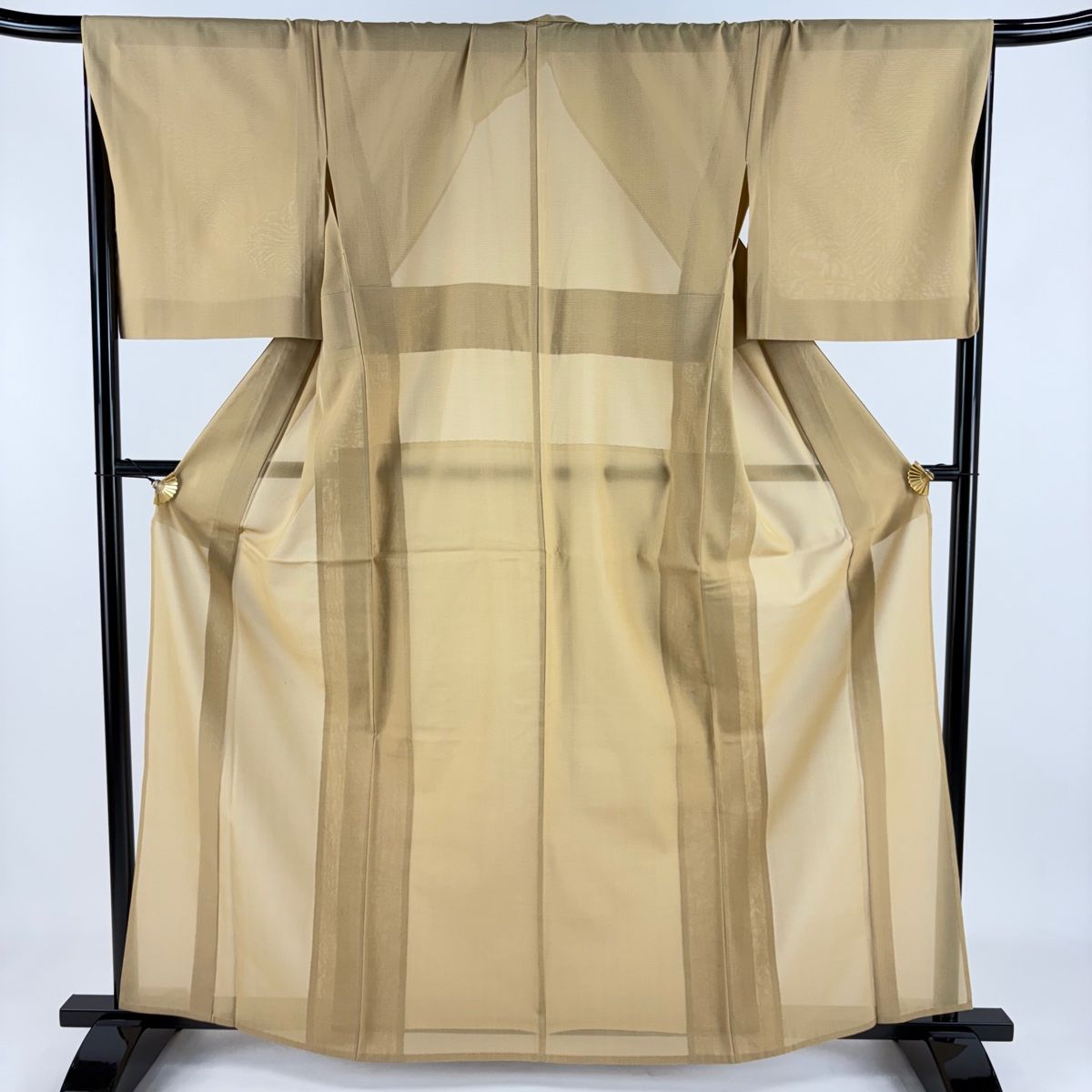 紬 身丈163cm 裄丈67.5cm L 薄物 夏大島紬 証紙 格子 ベージュ 正絹 名品