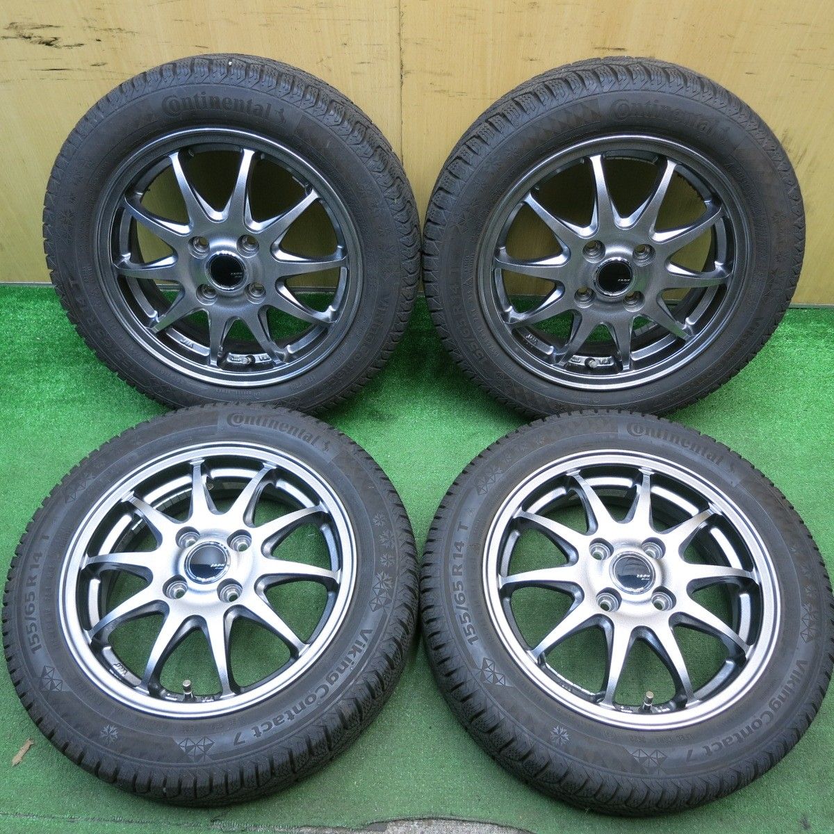 バリ溝 22年 キレイ 9.5分 スタッドレス 155|65R14 コンチネンタル バイキングコンタクト7 ZACK JP-202 MONZA 14インチ PCD100|4H 5050511HAス