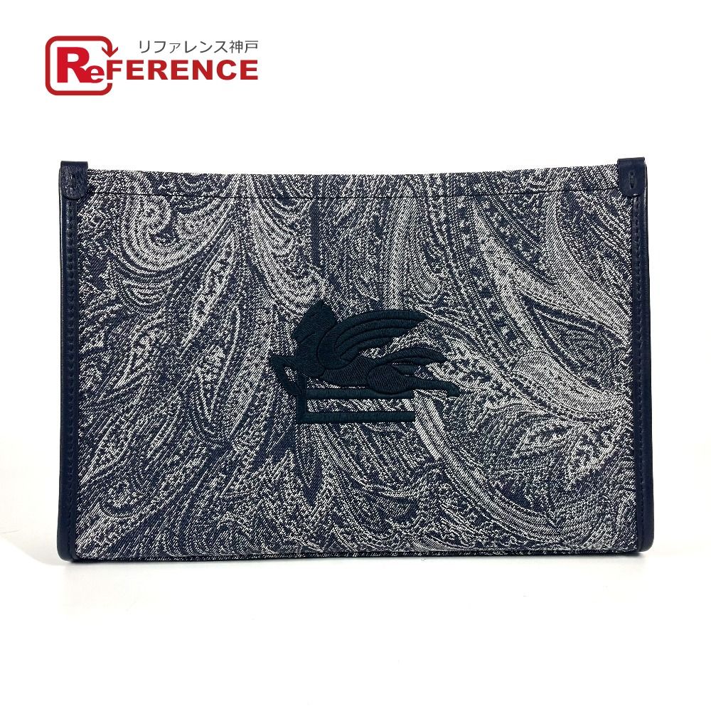 ETRO エトロ クラッチバッグ ペガソディテール ラージ ペイズリー ポーチ ジャガード ネイビー
