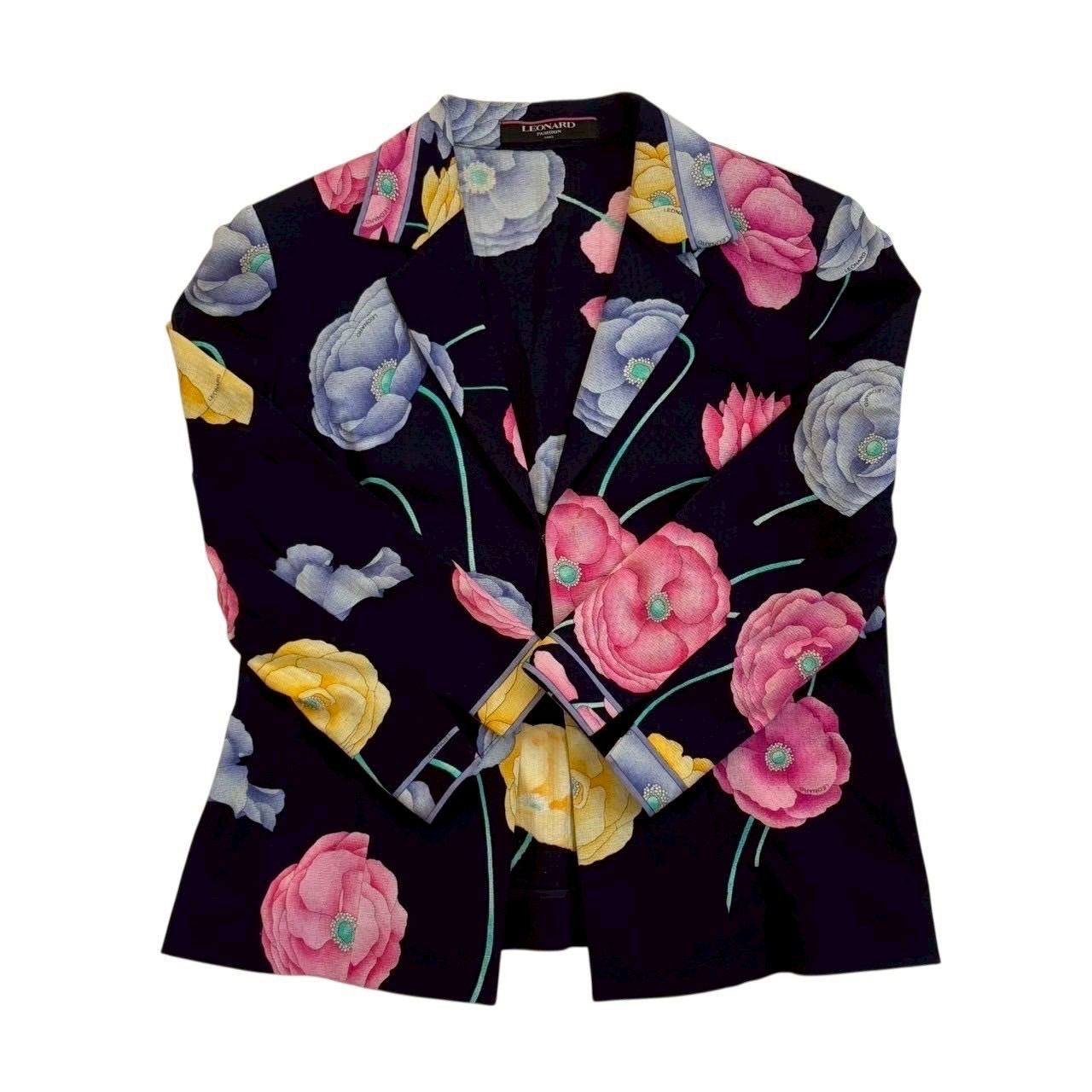 LEONARD レオナール テーラードジャケット 紺 マルチカラー 花柄