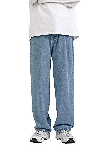 M_水色 TIDEWORD バギー パンツ 無地 ジーンズ ゆったり ワイドパンツ ストレート レギュラーフィット カジュアル ファッション 春 夏 秋 冬 S-2XL グレー ブラック 水色 ブルー ダークブルー 5カ