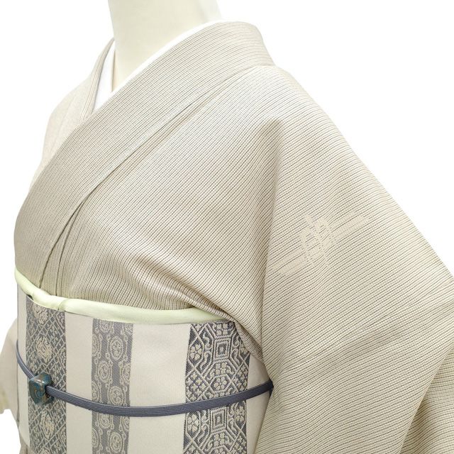 新古品】 本塩沢 単衣 着物 未使用 正絹 塩沢 塩澤 春 秋 薄