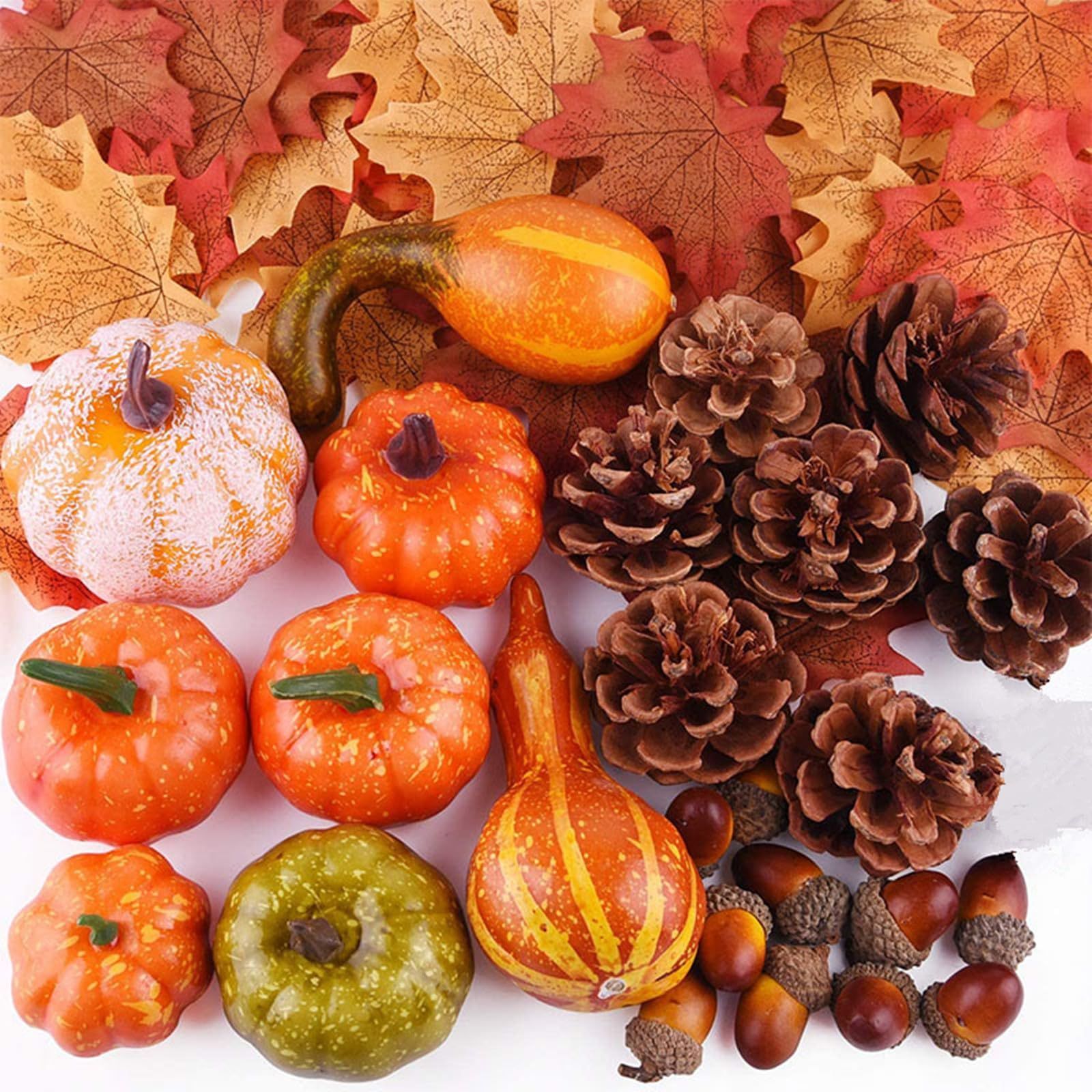 売切注意 decoration Halloween ミニカボチャ 撮影小道具 DIY リース 結婚式 イベント 店舗 パーティー 感謝祭 秋の装飾 ハロウィン飾りA55個セット 楓の葉 造花 紅葉 人工カボチャ 手のひらサイズ 季節の飾り 置物 かぼち