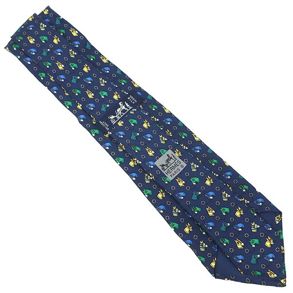 ❣️新品未使用品タグ付❣️エルメス　ネクタイ　馬柄　ネイビー　赤 エルメス HERMES ネクタイ チェーン柄 シルク 紺 赤 ネイビー