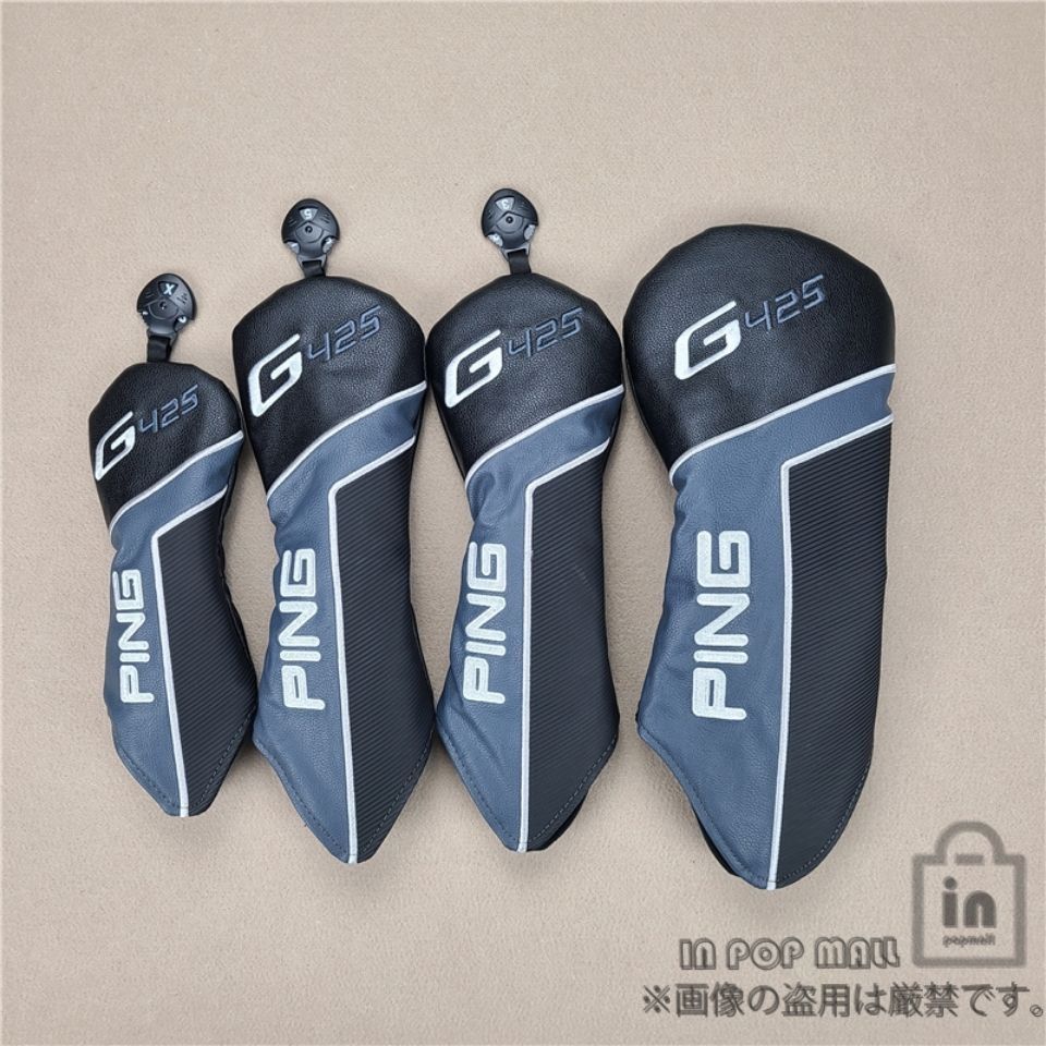 PING Golf ピン ゴルフ クラブ ヘッドカバー 1 3 5 UT 4点セット ブラック×ホワイト アイアン用 ドライバー用 ゴルフヘッドカバー ネイビー