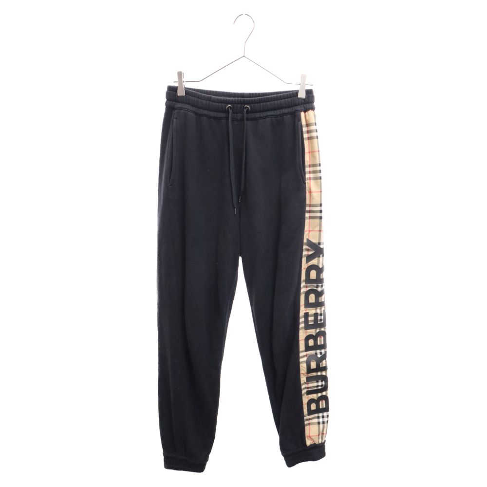 BURBERRY (バーバリー) Logo Print Check Detail Cotton Pants 8025685 サイドロゴチェックスウェット パンツ ブラック - メルカリ