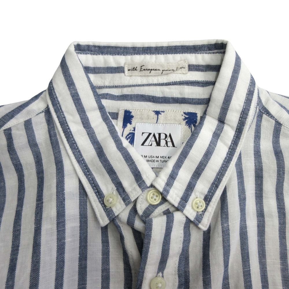 美品 ZARA ザラ RELAXED FIT ストライプ柄 リネン シャツ