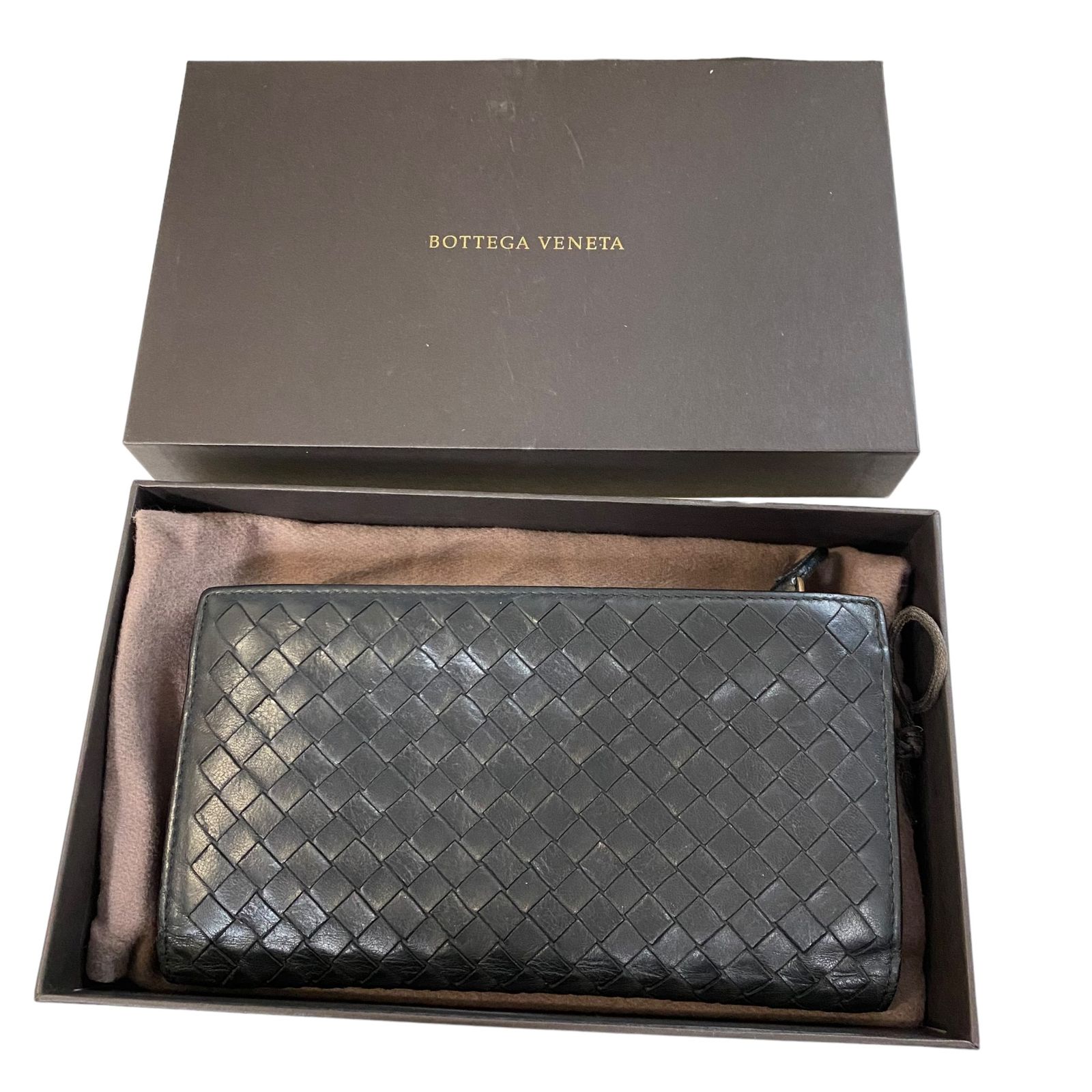 【中古品】 BOTTEGA VENETA ボッテガヴェネタ イントレチャート 長財布 二つ折り財布 レザー ブラック 箱有 V66908RK