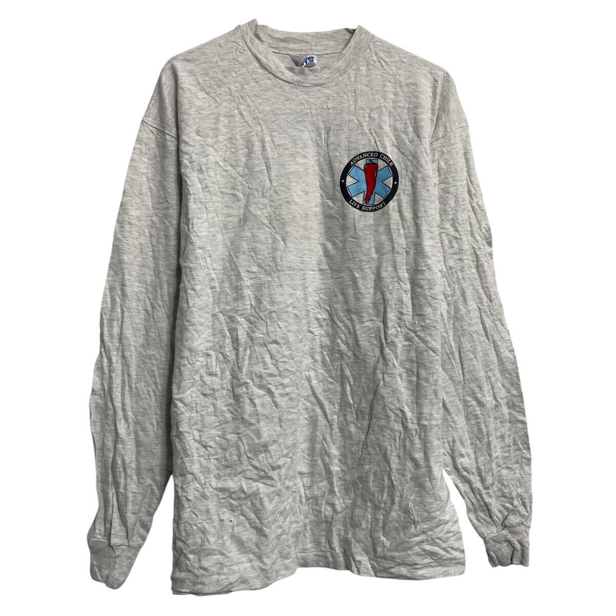 Hanes 長袖 プリントTシャツ ヘインズ L ホワイト バッグプリント ロングスリーブ ロンT ロングTシャツ 古着卸 アメリカ仕入 a611-8743
