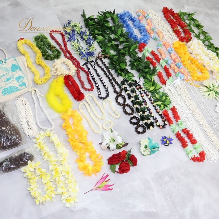 フラダンス 小物 小道具 全60点 セット カラフル ネックレス フラワーレイ リーフレイ 髪飾り 頭飾り バッグ ウィッグ 舞台 練習 民族舞踊 ダンス練習 カラフル系 花飾り バッグ付き セット タヒチアンダンス ダンス用品