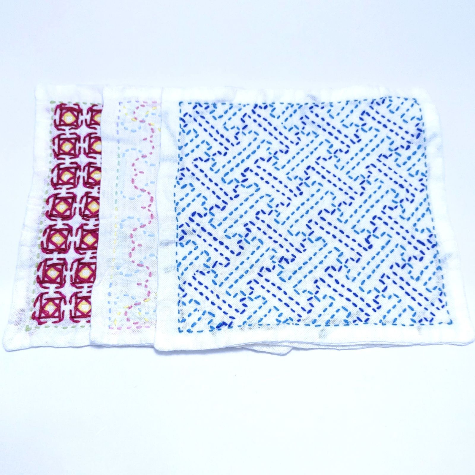 ハンドメイド】刺し子 ミニふきん 手作り3枚セット 両面縫い