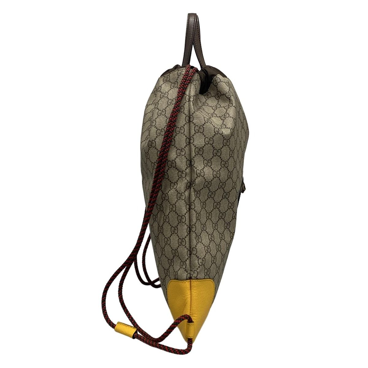 GUCCI グッチ リュックサック GGスプリームドローストリングバックパック 473872 ダークブラウン×ベージュ×イエロー レザー