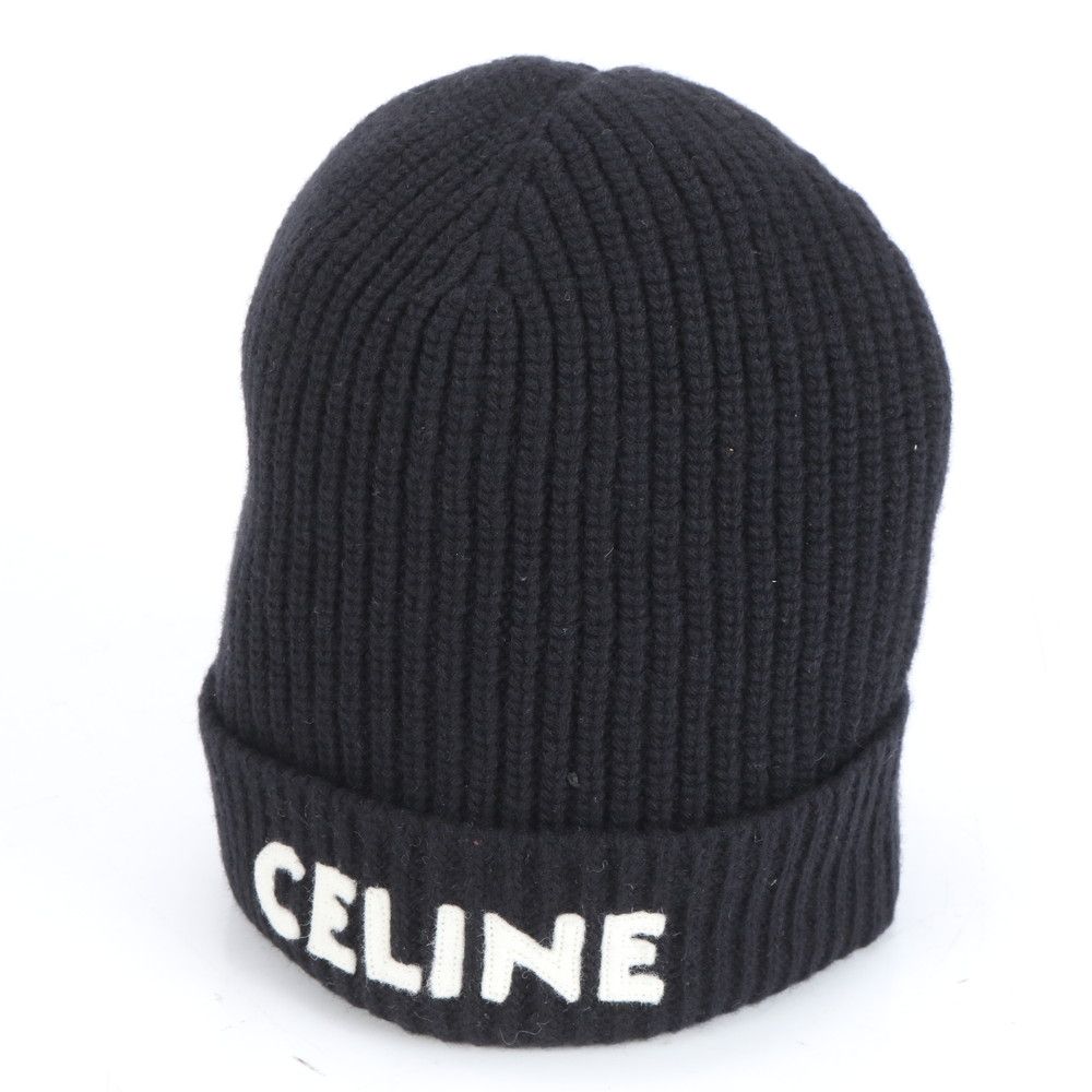 CELINE/セリーヌエンブロイダリーロゴニットキャップブラック 極美品 セリーヌ ロゴ エンブロイダリー ニット帽 ニット
