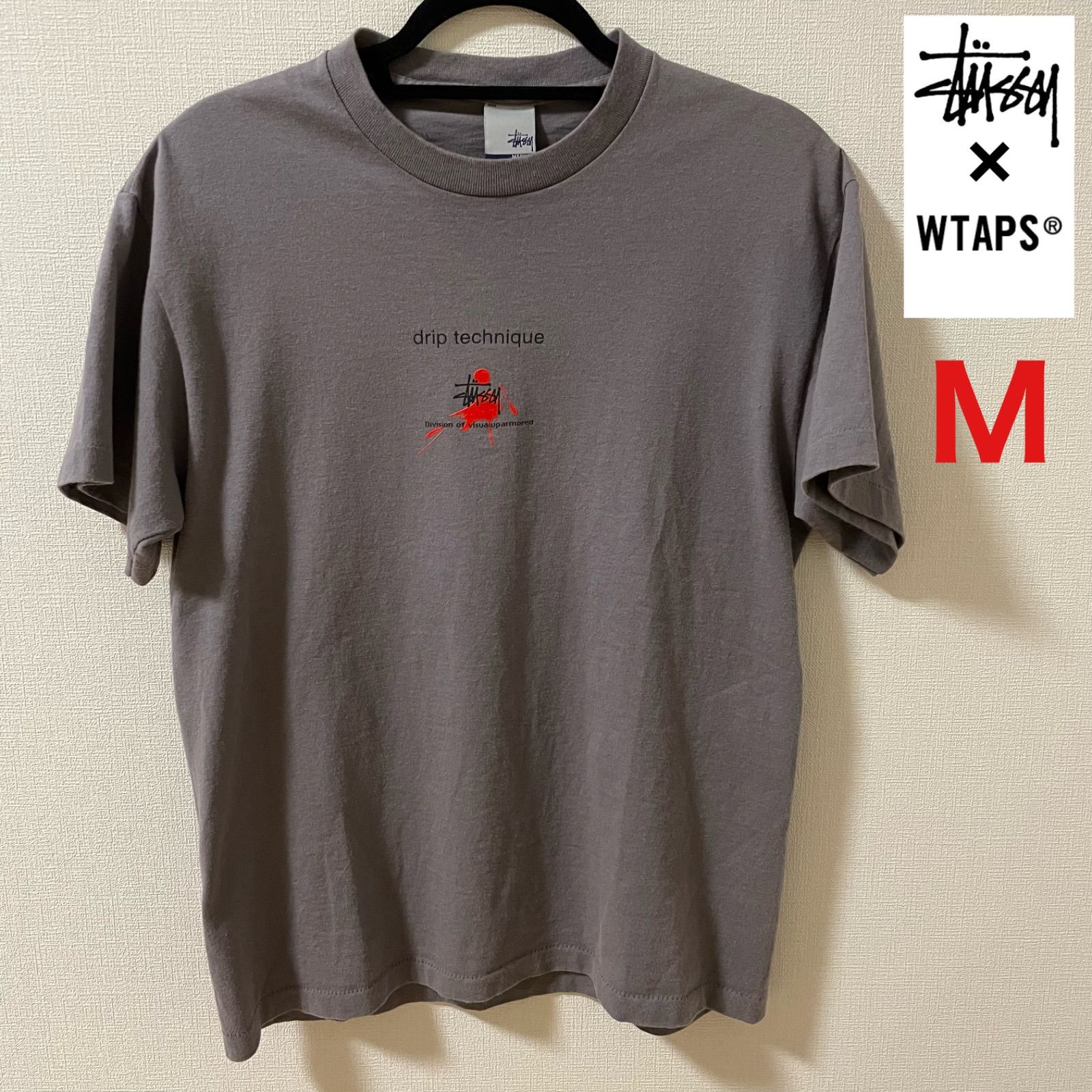 【希少】STUSSY WTAPS DRIP TECHNIQUE T 銀タグ 90's Stussy x WTAPS DRIP TECHNIQUE Navy Tag. | Mercari