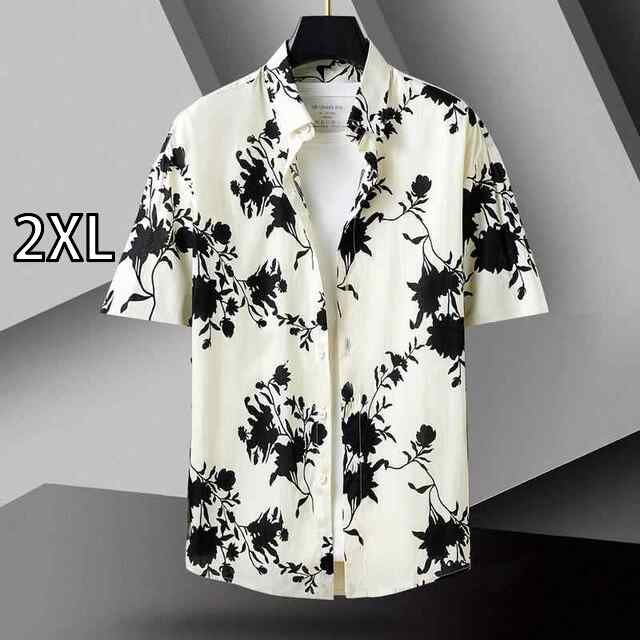 [2XL]秋冬 コーデ メンズ  服 シンプル ファッション オシャレ 大人 かっこいい 大きいサイズ ストリート 紳士服  カジュアル 花柄 プリント シャツ 半袖 ベース
