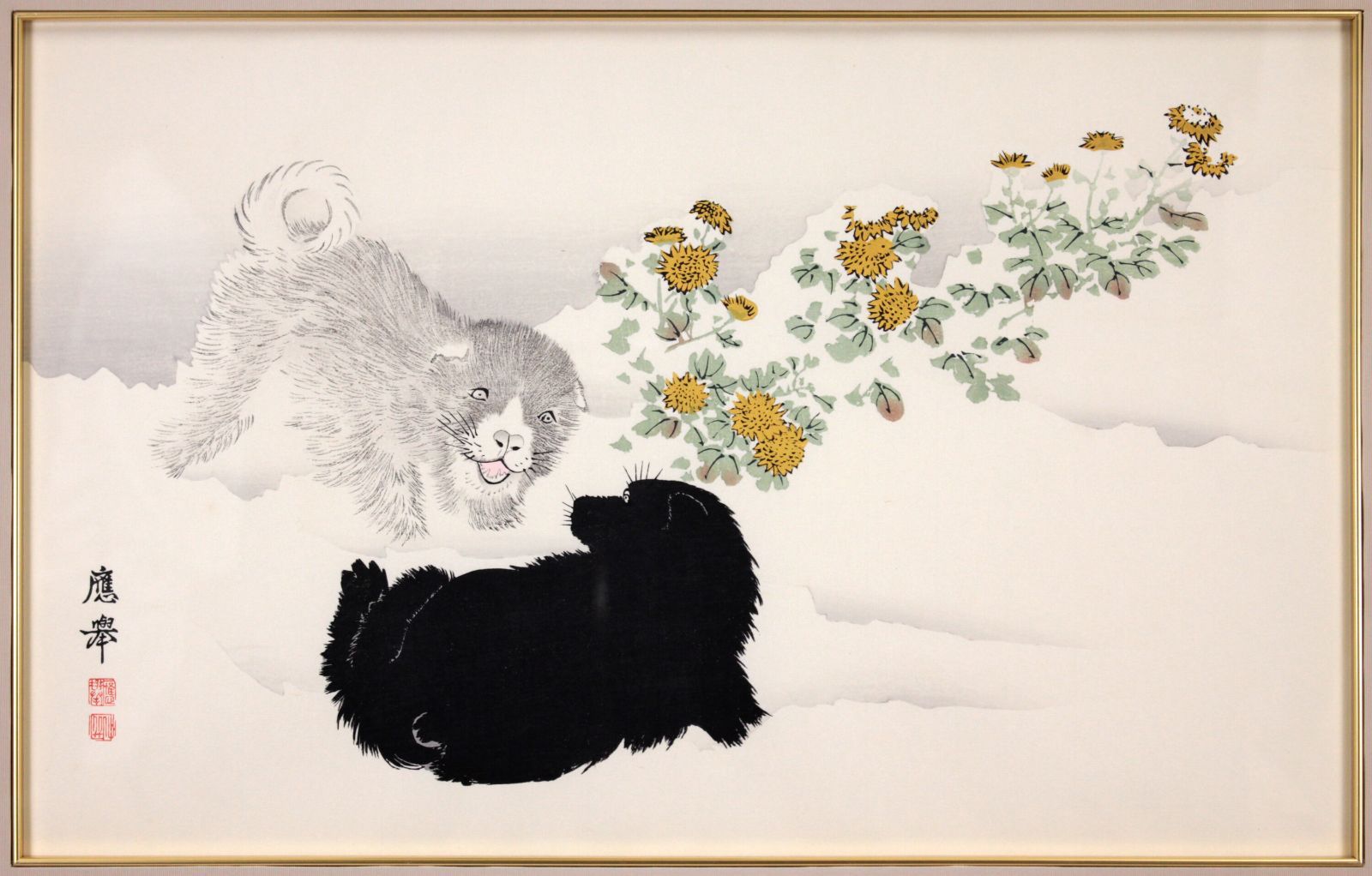 円山応挙 「雪中狗児」 木版画 絵画 円山応挙 『雪中狗児』 木版画 - 北海道画廊