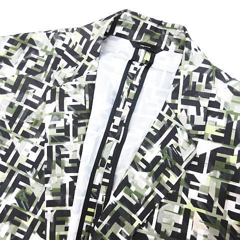【希少】FENDI フェンディ FF総柄 ジャガード ダブルジャケット 44 美品 FENDI フェンディ FF ズッカ柄 総柄 テーラードジャケット