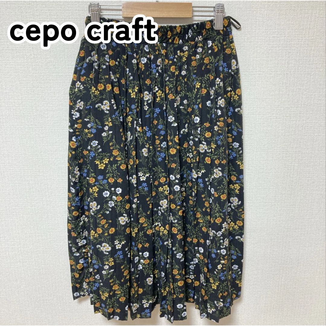 cepo craft セポクラフト M ブラック プリーツスカート 花柄 小花柄