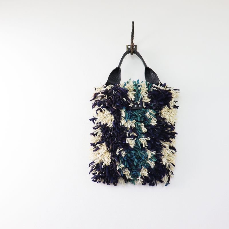 MARNI マルニ SMALL WOOL MARNI MARKET BAG/ネイビー マルニマーケット スモールロングウールバッグ/ネイビー  アイボリー【2400013452854】 - メルカリ