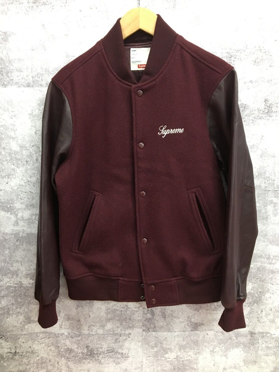 SUPREME 15AW WOOL VARSITY CREW JACKET シュプリーム 袖レザー スタジャン【W0053-004】 - メルカリ