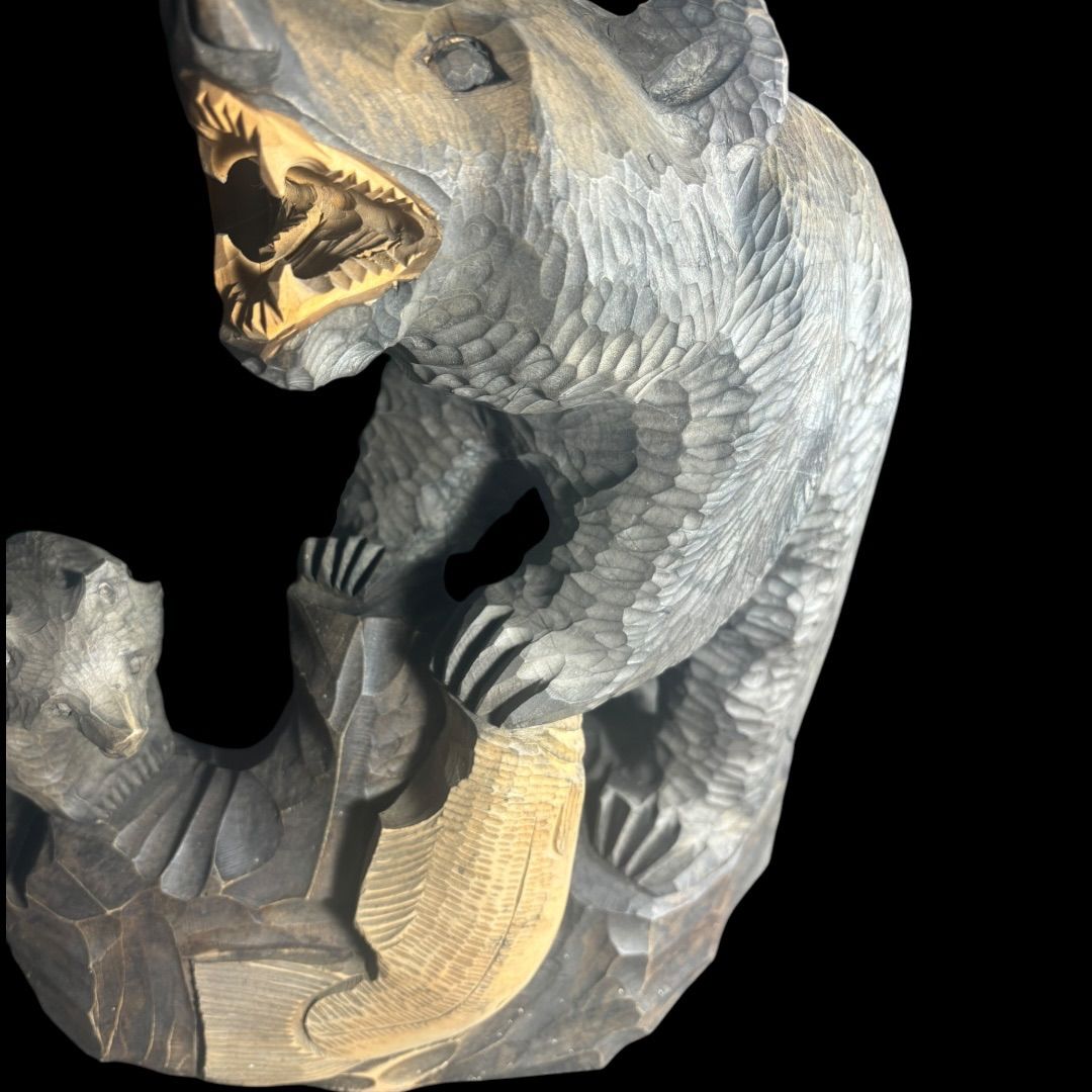 木彫りの熊　アンティーク　置物　民芸品　親子熊 木彫りの熊 アンティーク 置物 民芸品 親子熊 旭川の木彫り熊