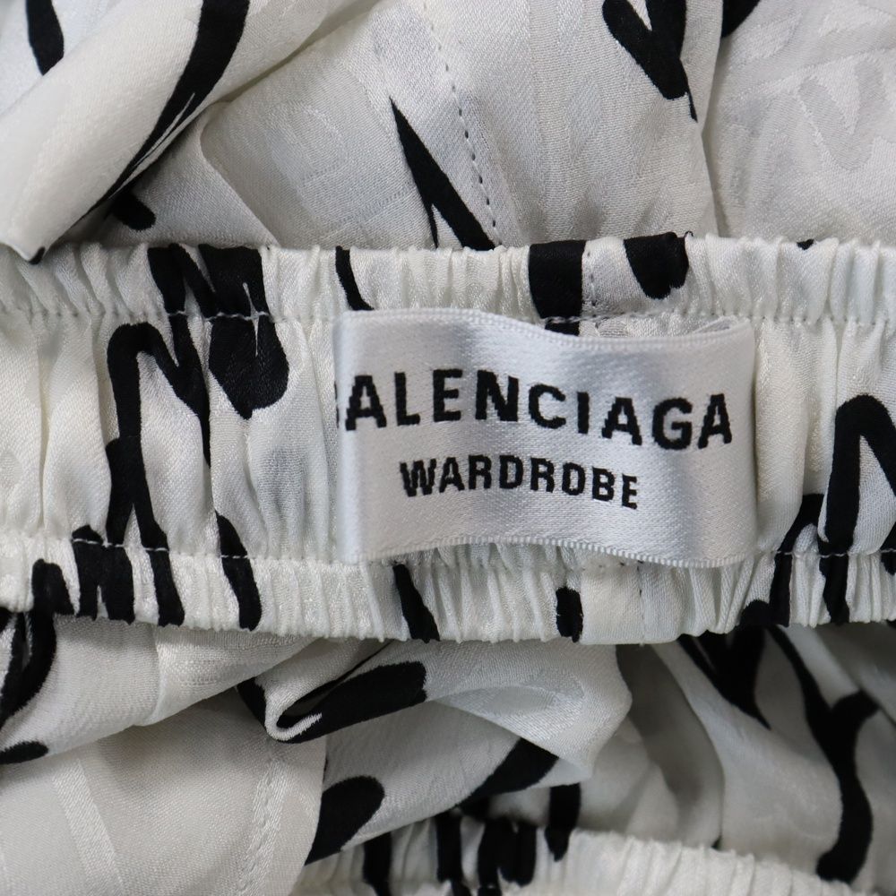BALENCIAGA (バレンシアガ) ロゴ総柄 シルク イージーパンツ ホワイト