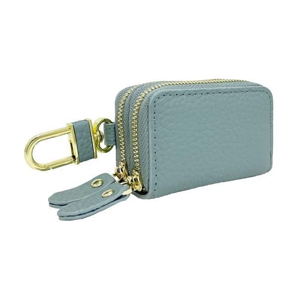 Smoke Blue/スモークブルー [ジゼル] キーケース スマートキーケース 2個収納 レディース メンズ 本革 鍵 キーリング キーチェーン ダブルファスナー (Smoke Blue/スモークブルー)