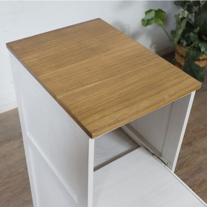 K 幅30cm 北欧風調 ミニキッチンワゴン スリムラック コンセント スライド棚付 キャスター付 白×木目 スリム カントリー調