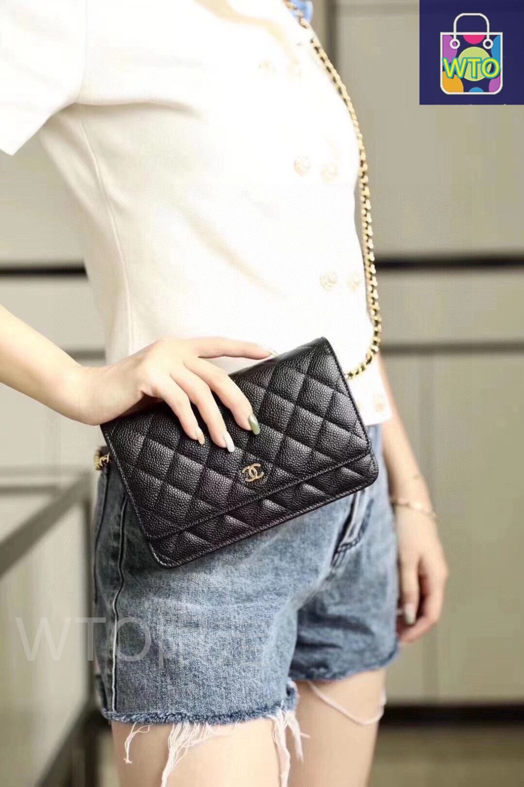 今日 Chanel 香奈儿 黒色 20x14cm キャビアレザー WOC クラシックなデザイン