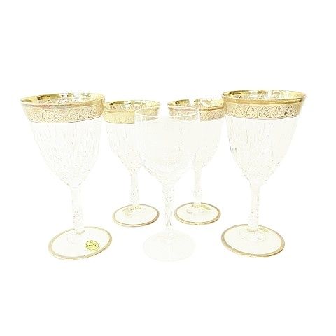 SC Crystal ワイングラス 金彩 5客 セット 赤白用 食器 ガラス