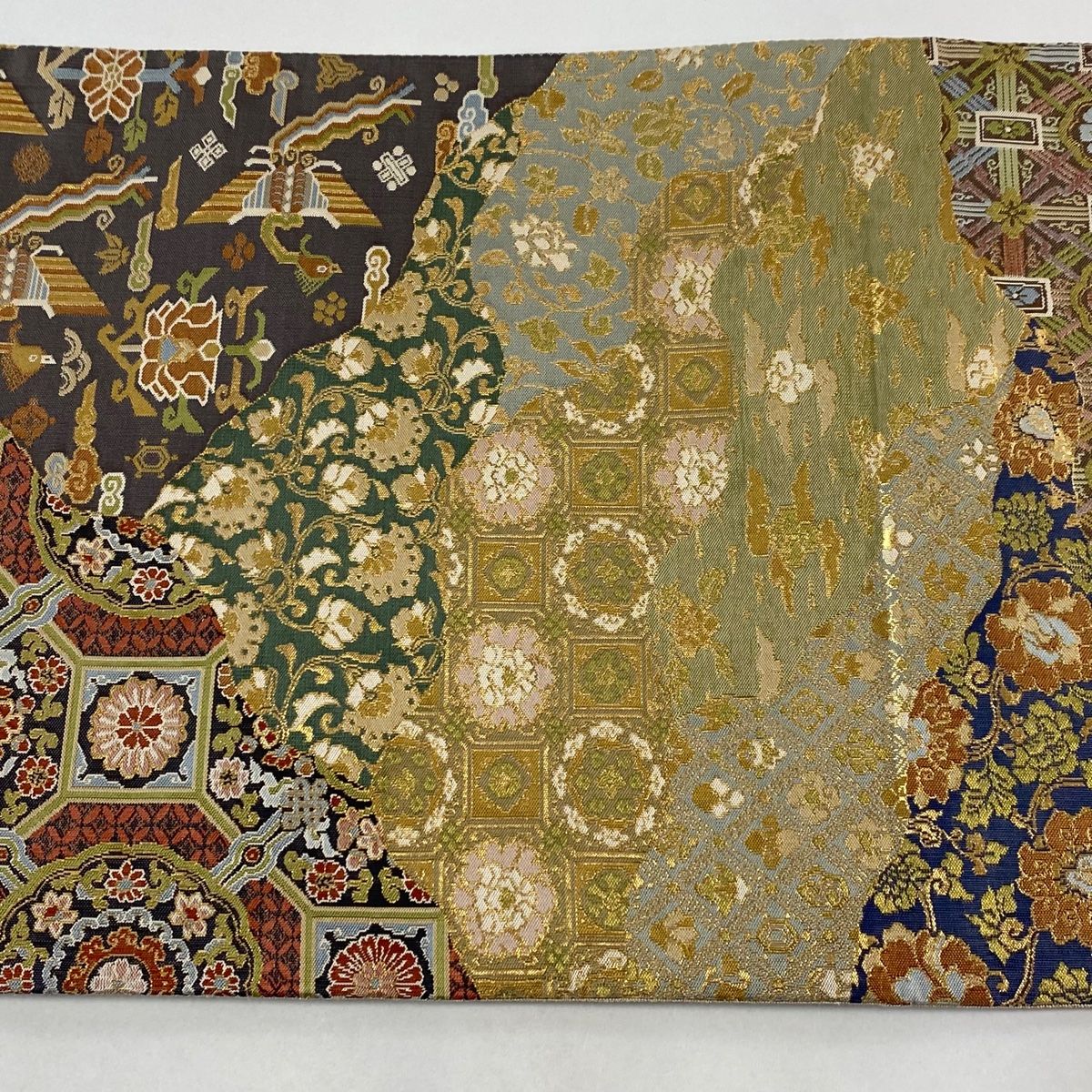 袋帯 美品 名品 蜀江華文 花唐草 金糸 箔 黄土色 六通 正絹