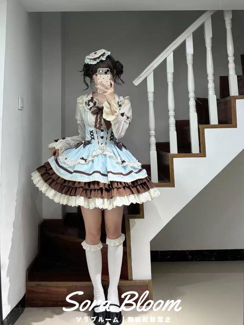登場! 新品未使用【ロリータ】チョコミント配色JSK♪ブラウス付き?水色 コスプレ衣装