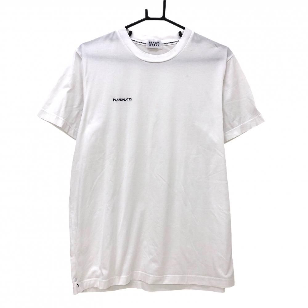 美品】パーリーゲイツ Tシャツ 白 コットン混 ロゴネイビー