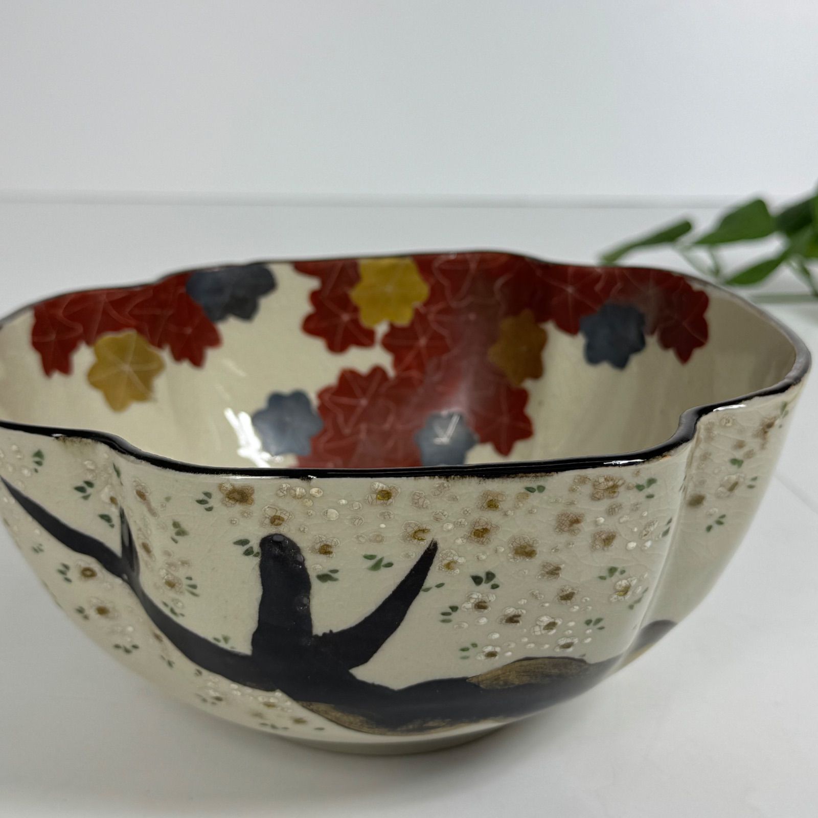 菓子鉢 変形 茶道具 器 鉢 桜 紅葉 木箱 盛鉢 色絵 深鉢 雲錦菓鉢 和食器 菓子鉢 茶道具 花壺造 中薇作 色絵紅葉桜図 共