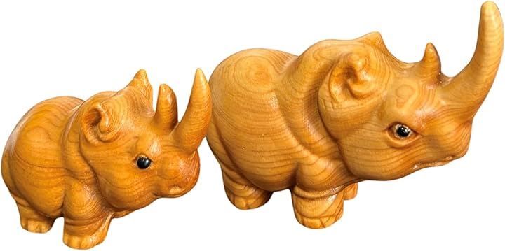 tonra サイ 親子 アフリカ インテリア 雑貨 ミニ 動物 木製 置物