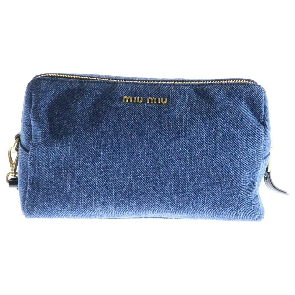 miumiu ミュウミュウ ロゴ メイクポーチ ケース 収納 デニム インディゴブルー ゴールド金具
