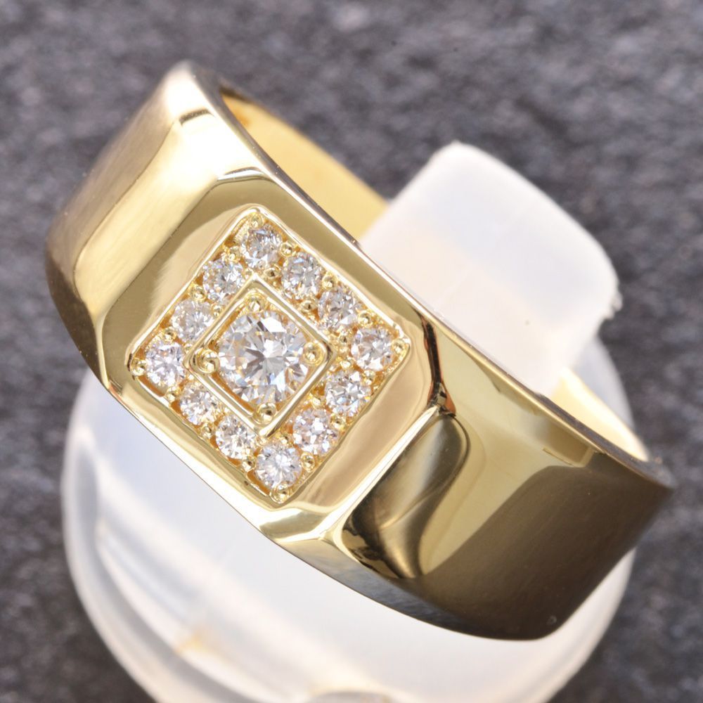 指輪 印台 メンズリング 幅広 18金 K18 18k ダイヤモンド イエロー