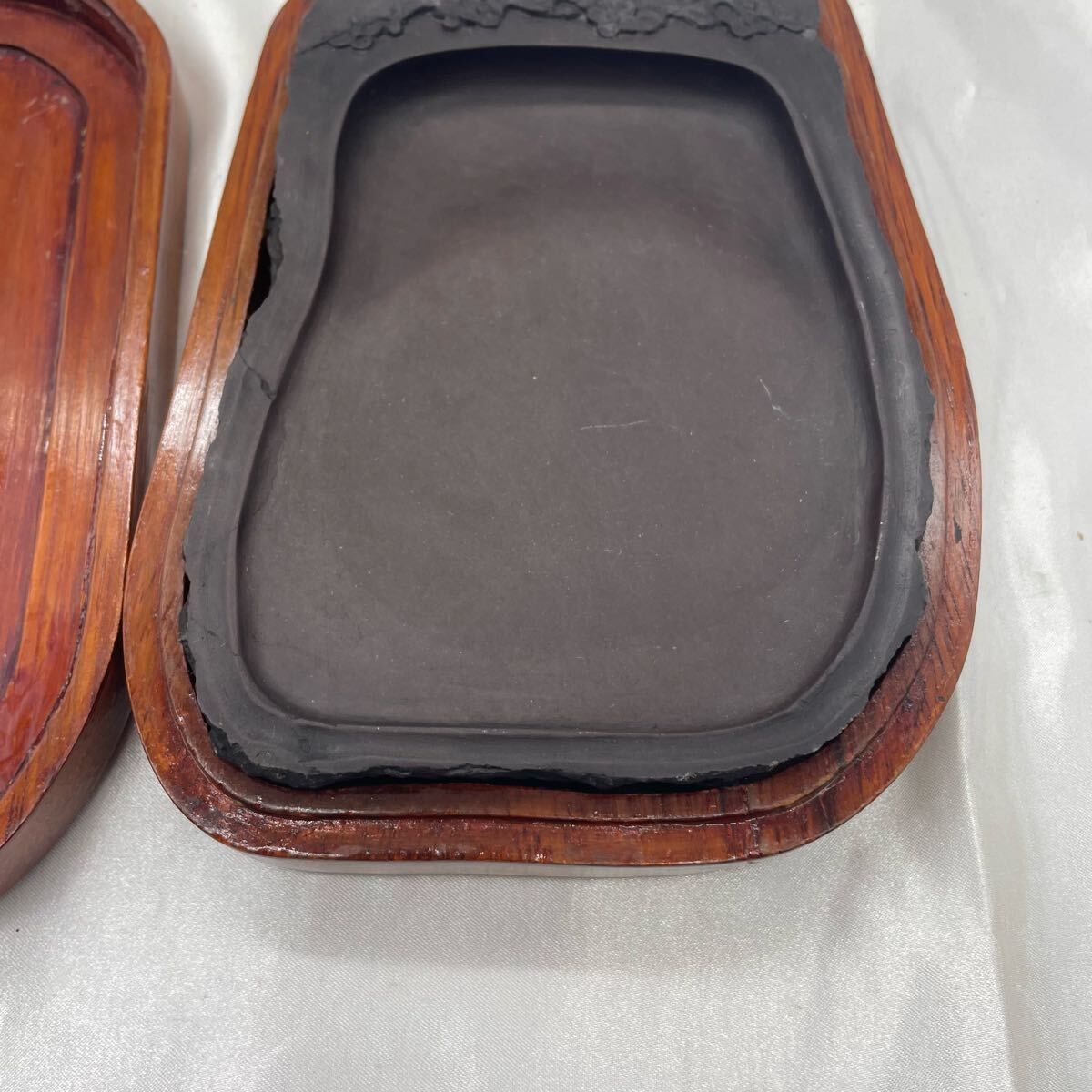 書道具 大型端渓硯 唐木硯台蓋付 重さ3.6KG☆時代物☆