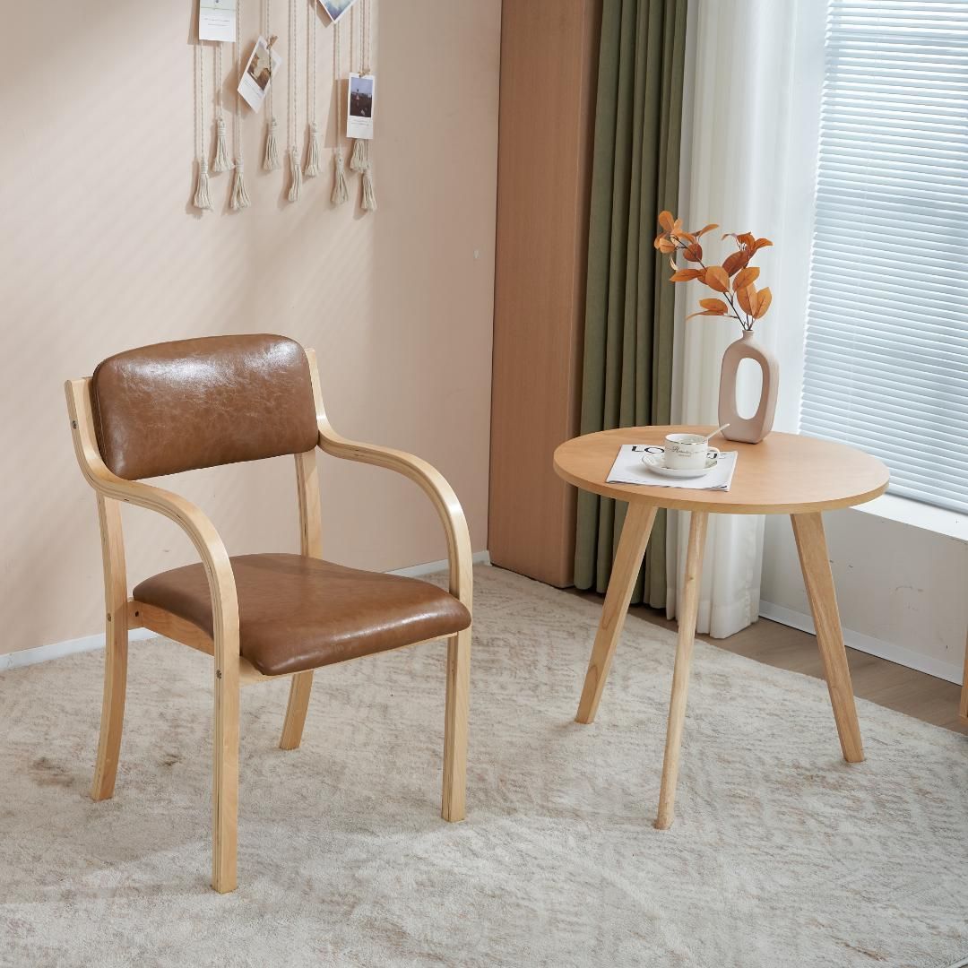 PU ライトブラウン 節約 ダイ ニングチェア 木製 椅子 介護チェア イス