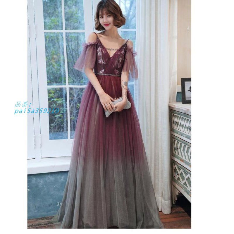 ロング丈ドレス ウエディングドレス パーティードレス 上品 結婚式 Vネックワンピース 30代 きれいめ 20代 お呼ばれ卒業式 披露宴 大きいサイズ 40代 発表会 pai5a359219