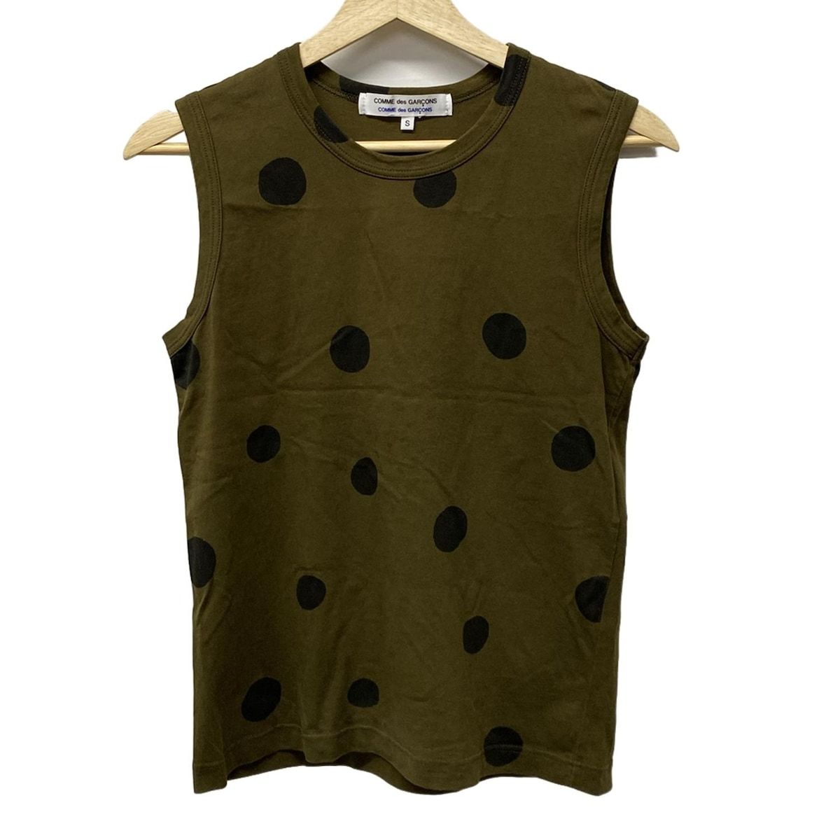 コムデギャルソンコムデギャルソン ノースリーブTシャツ サイズS レディース - カーキ×黒 クルーネック ドット柄