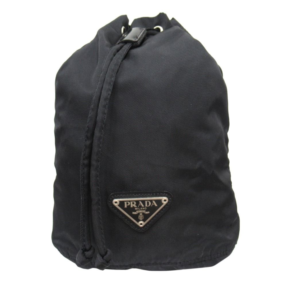 プラダ PRADA ナイロン 巾着 ポーチ バッグ トライアングルロゴ 三角ロゴプレート 黒 ブラック メンズ レディース 古着