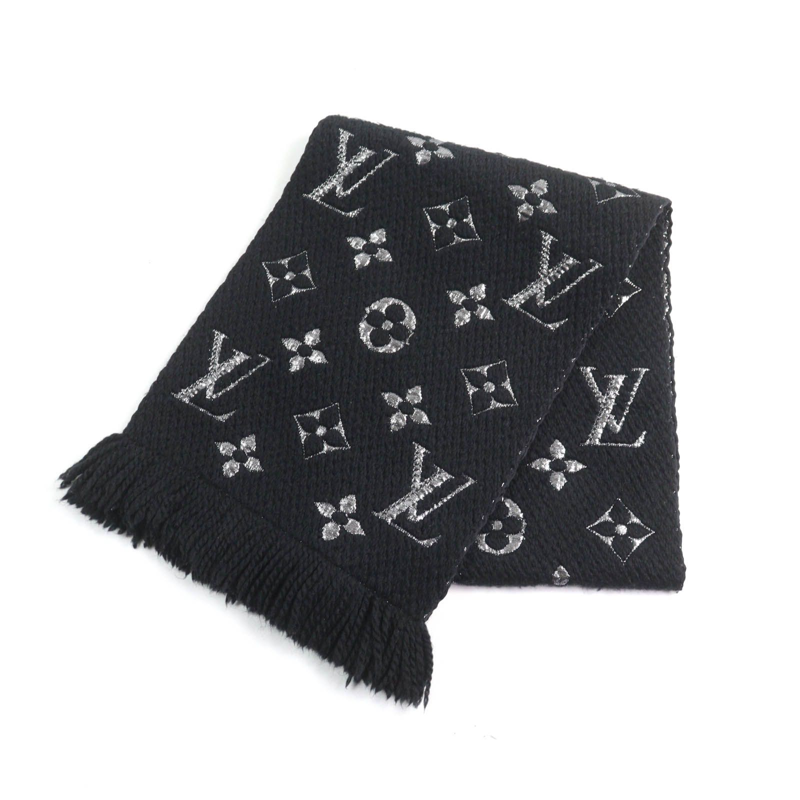 LOUIS VUITTON ルイヴィトン M75833 エシャルプ ロゴマニア シャイン シルク混 ノアール モノグラム マフラー き イタリア製 レディース