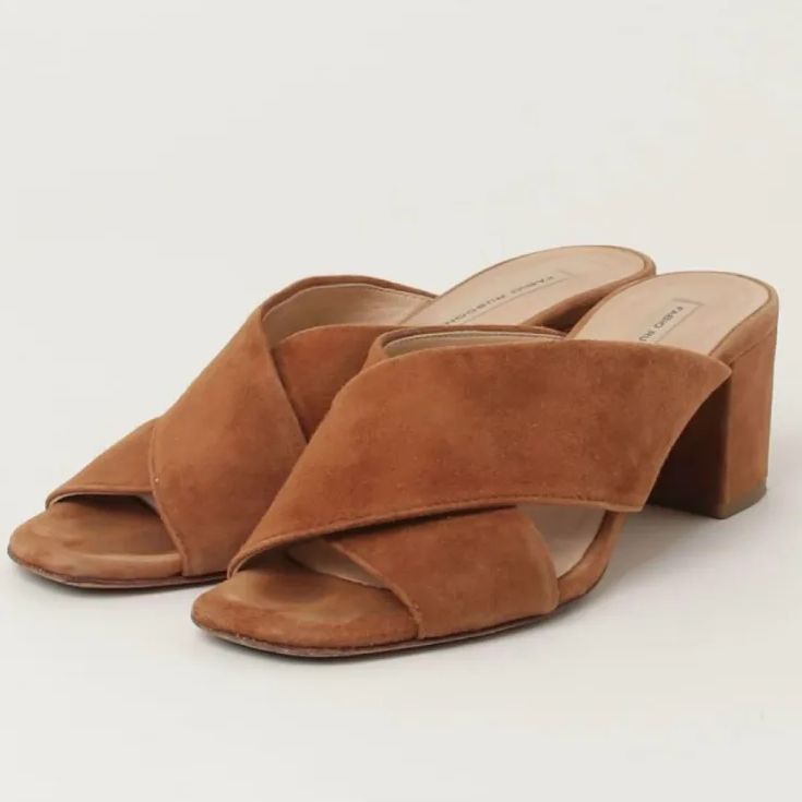 FABIO RUSCONI ファビオルスコーニ イタリア製 本革 クロスデザインミュール ¥29 700 スエード 37 ブラウン24cm