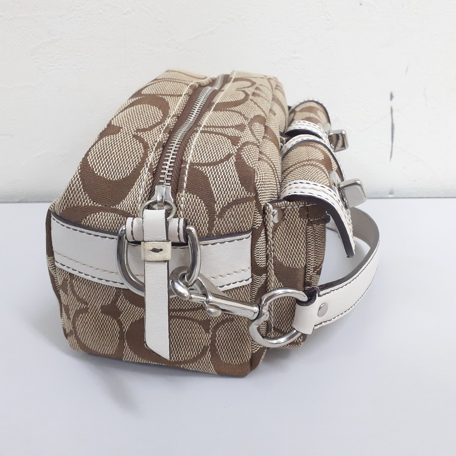 三沢店85-1-0730】Coach Signature Brown Mini Satchelbag