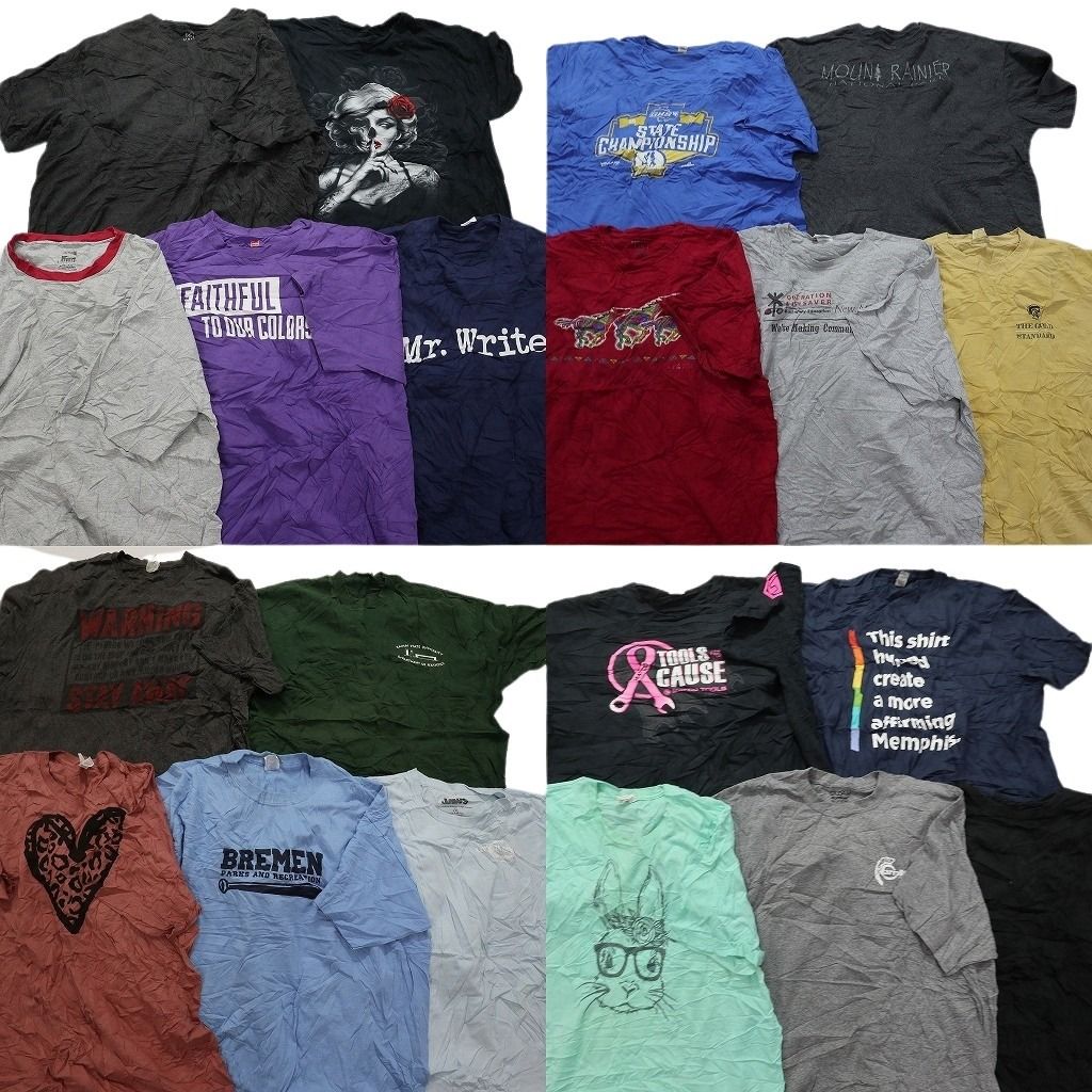 古着卸 まとめ売り カラーmix プリント 半袖Tシャツ 20枚セット (メンズ 2XL ) マリリンモンロー 人物 英文字プリント 中古 古着 MY2947