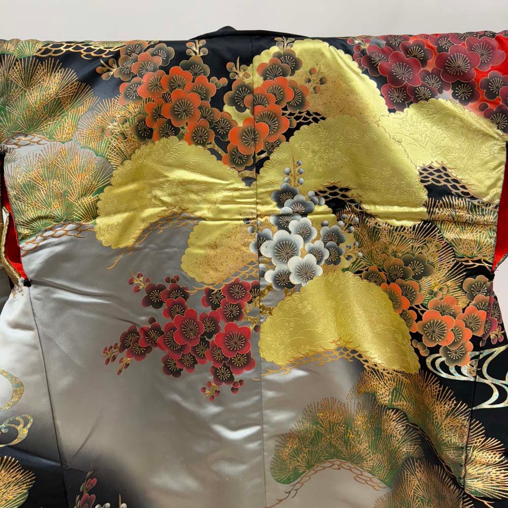 色打掛 正絹 ポリエステル 黒 グレー 打掛 花嫁衣裳 婚礼 リサイクル  