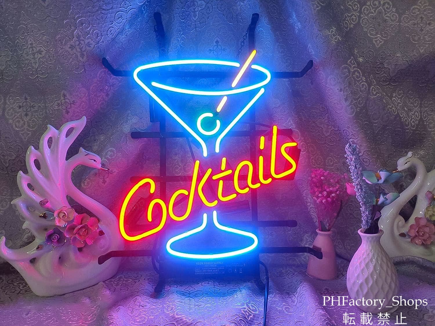 ネオン管 Cocktail ネオンサイン ガラスネオンサイン 装飾ライト ビール バー パブ 室内装飾 店舗装飾 アメリカ雑貨 40x33cm A271