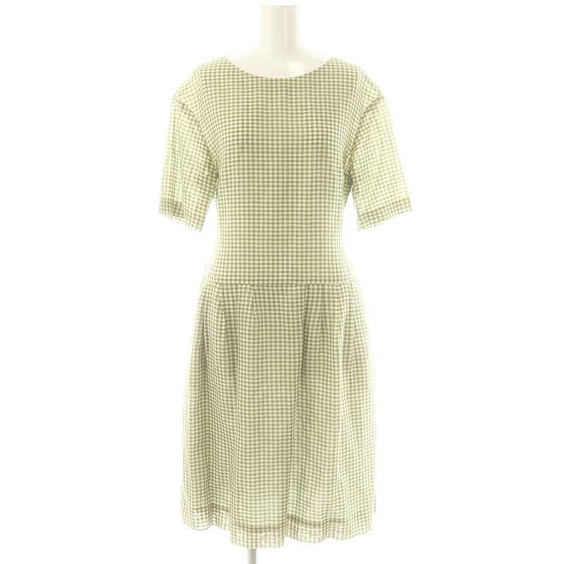 ハナエモリ HANAE MORI ギンガムチェックワンピース リネン 38